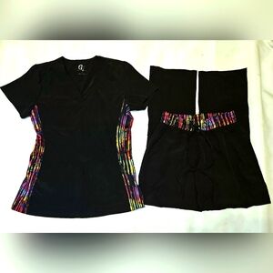 GT Scrub Set In Black With Multicolored Strips Down The Side & Waistband Xsmall